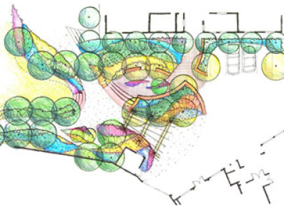 Site plan in colored pencil