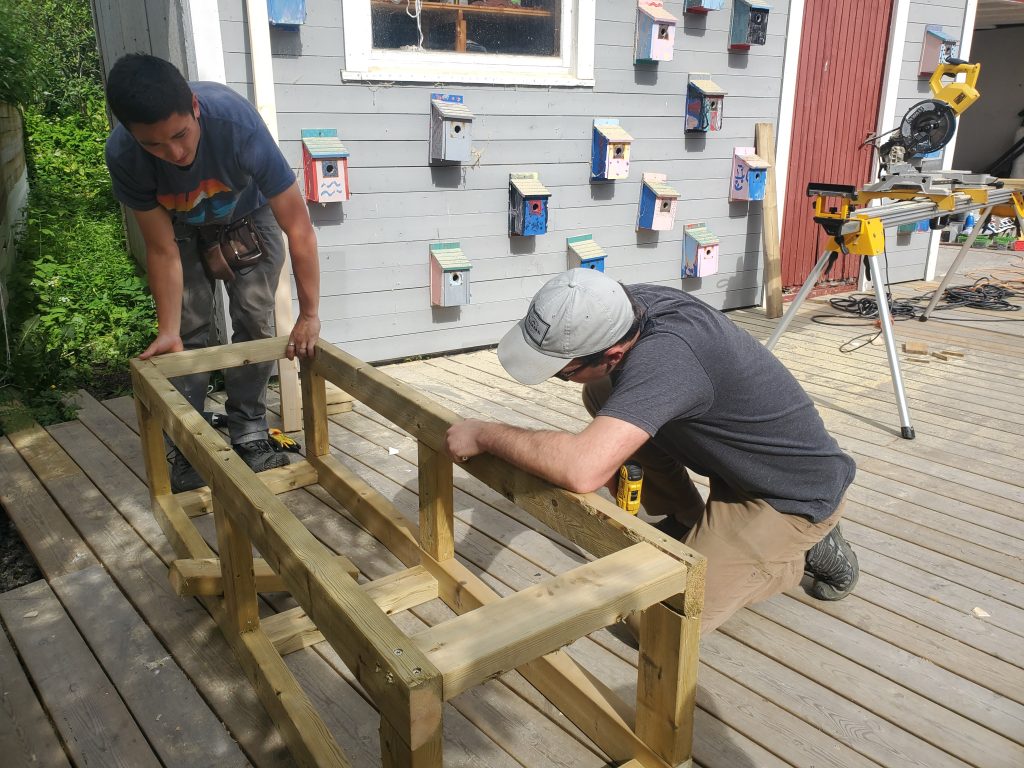 Photo of students building