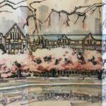 Student illustration of UW Quad Cherry Blossoms during our Spring 2018 Drawing Workshop with Ron Henderson.