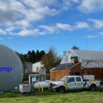 image of large balloon biodigester on a farm