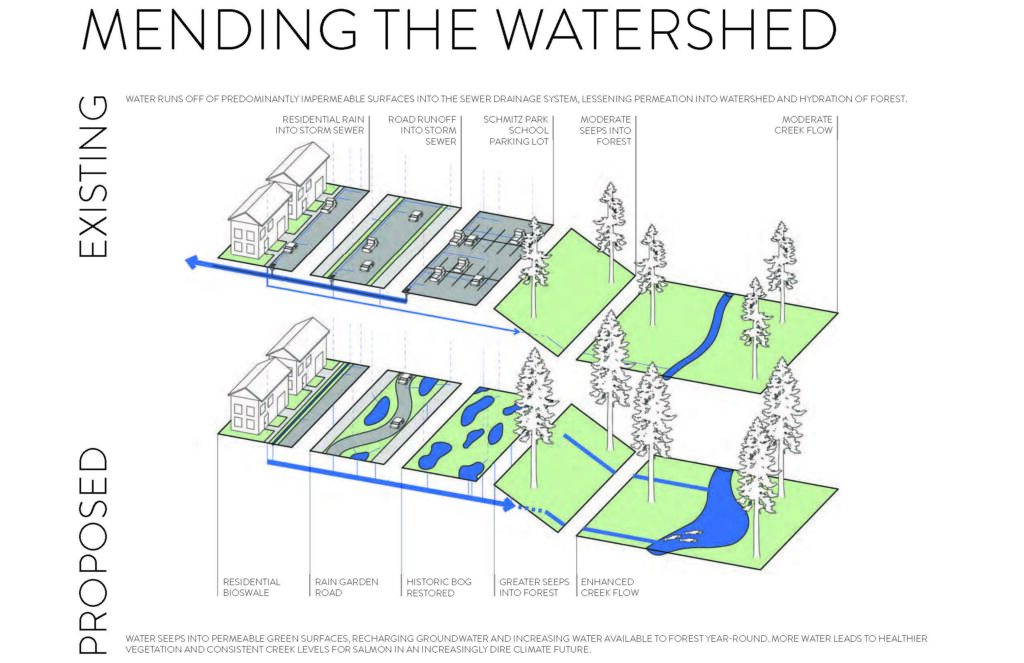 3D view of existing and proposed strategies to mend the watershed