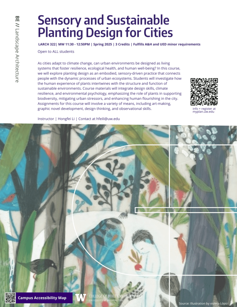 Spring 2025 Course Flyer, LARCH 322: Sensory and Sustainable Planting Design for Cities
