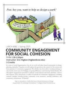 Spring 2025 Course Flyer: LARCH 498C: Community Engagement For Social Cohesion